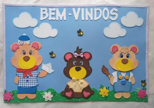Painel para Sala de Aula Bem-vindos no Tema Ursinhos