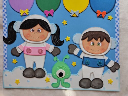 Cartaz dos aniversários no tema Astronautas em eva
