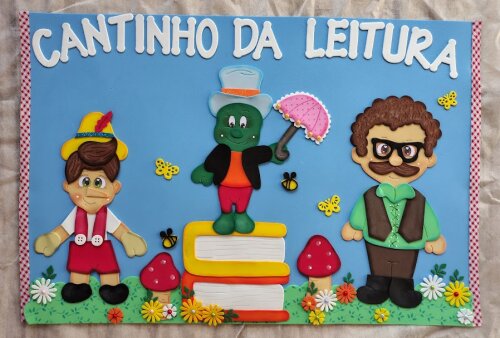 Cartaz escolar cantinho da leitura em eva
