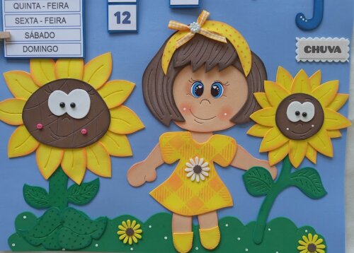 Cartaz escolar Calendário e tempo em eva