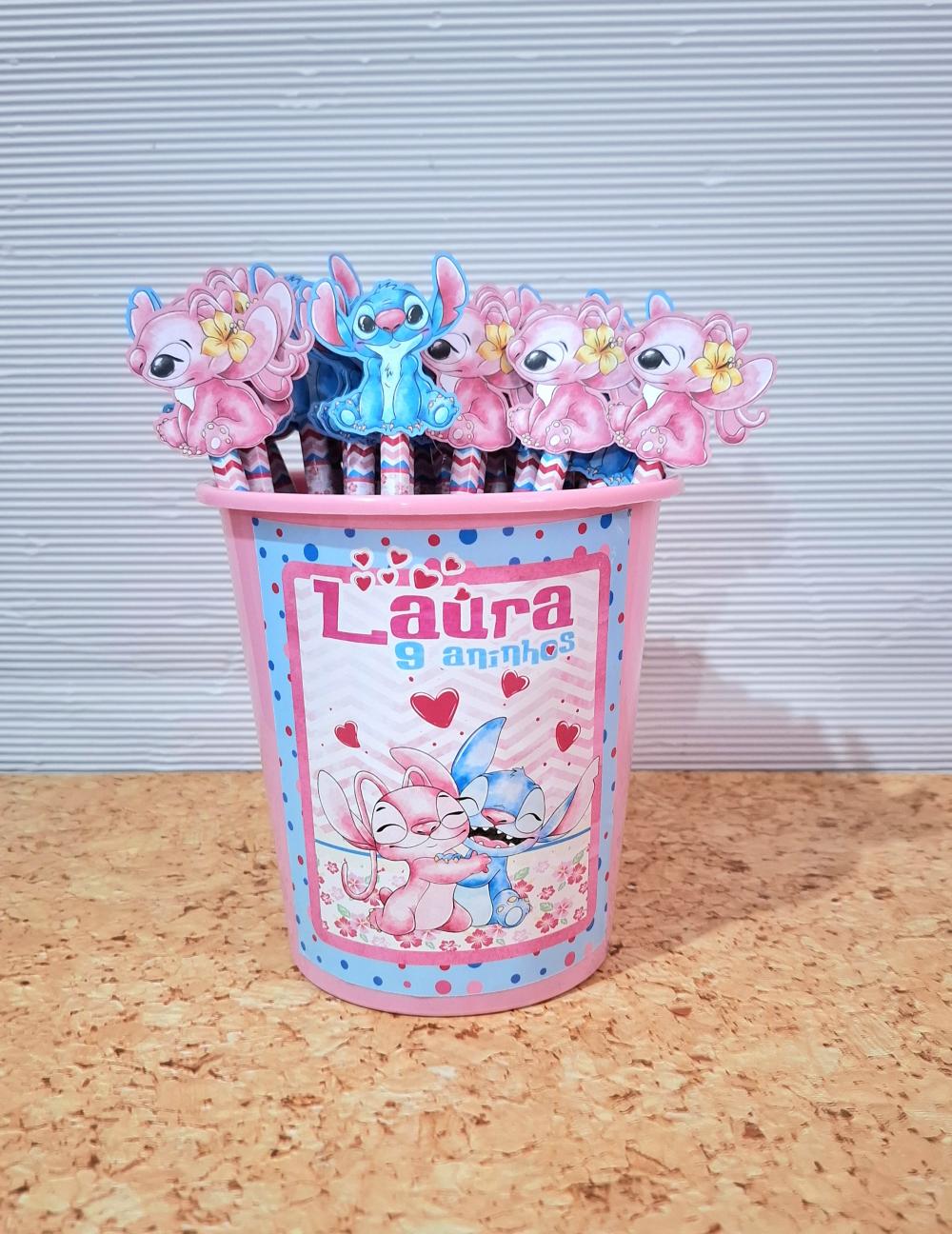 Kit 40 lápis Personalizado - Stitch e Angel