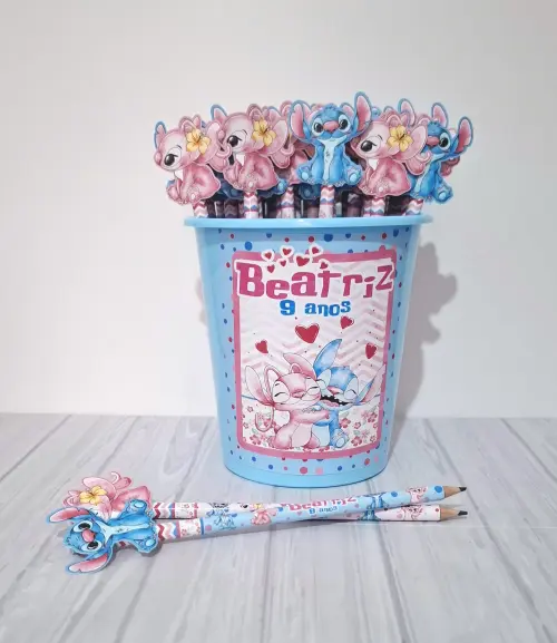 Kit 40 lápis Personalizado - Stitch e Angel
