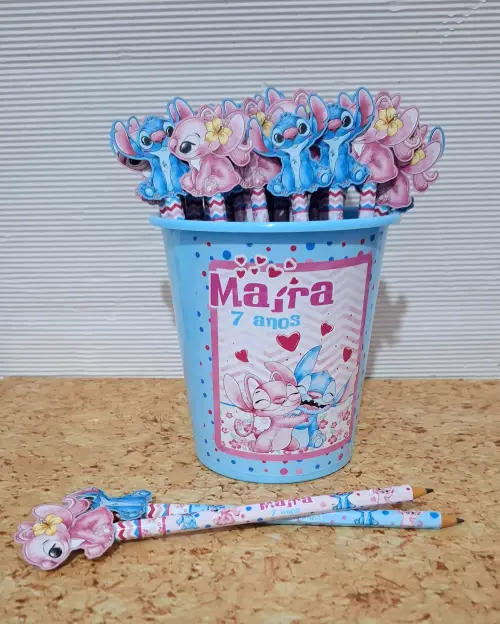 Kit 40 lápis Personalizado - Stitch e Angel