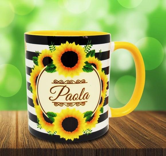Caneca Amarela Personalizada Presente Decorar Flor Girassol