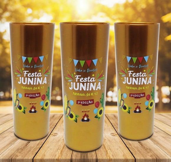 30 Copos Long Drink Dourado Arraiá Festa Junina Julina