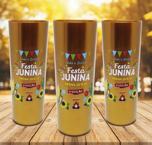 15 Copos Long Drink Dourado Personalizado Festa Junina