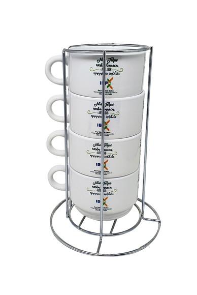Kit 4 Xícaras Café Personalizado Torre Suporte Metálico