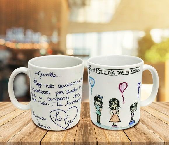 Caneca Branca Personalizada Desenho de Criança, Filho, Filha