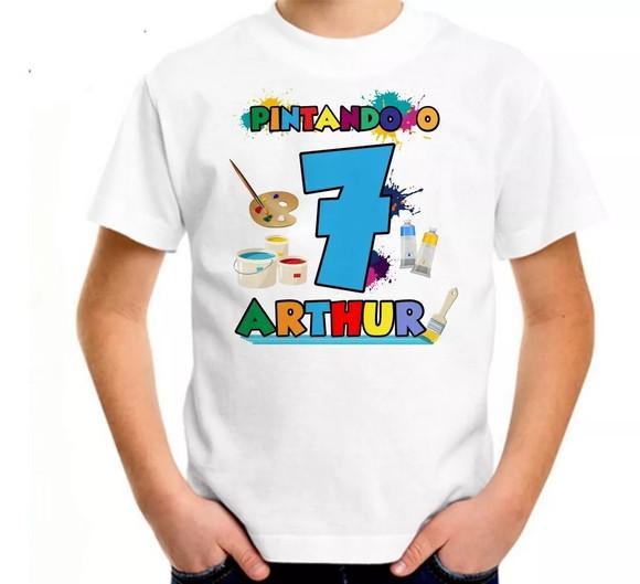 Camiseta Branca Infantil Personalizada Pintando o Sete 7