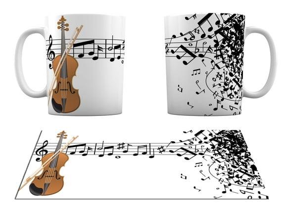 Caneca Branca Música Notas Musicais Instrumento Violino