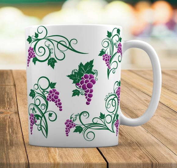Caneca Branca Personalizada Estampa Fruta Uva