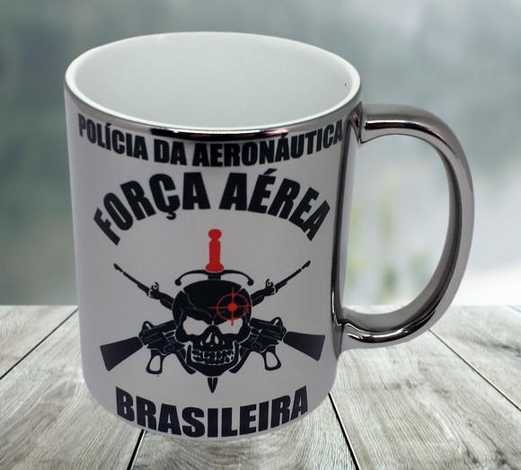Caneca Cromada Prateada Fab Força Aérea Brasileira