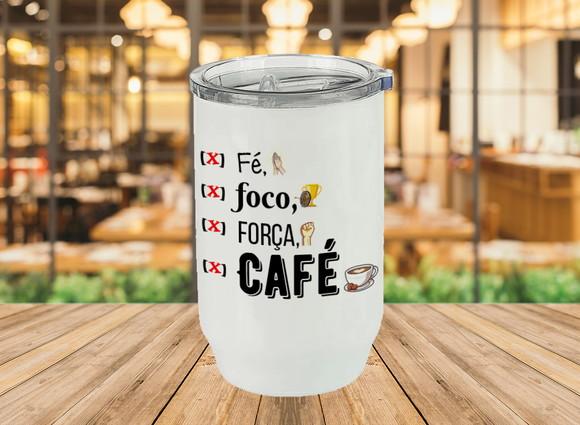 Copo Plástico Polímero Tampa Acrílico Fé, Foco, Força, Café