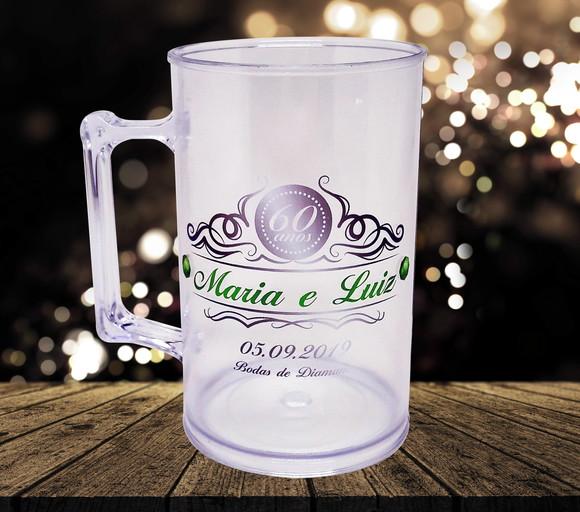 15 Canecas Acrílico Chopp Personalizado Bodas de Diamante