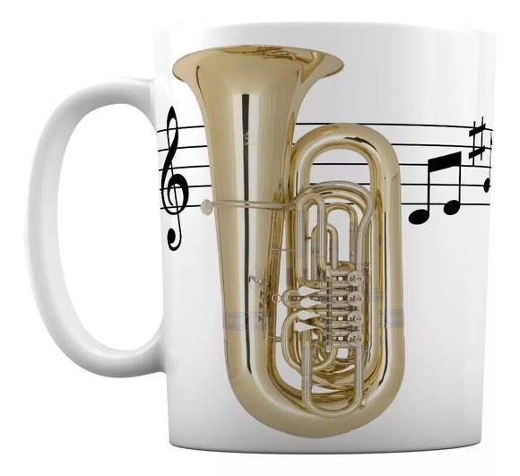 Caneca Branca Música Notas Musicais Instrumento Tuba Tubista