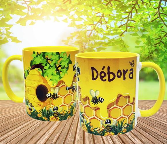 Caneca Amarela Personalizada Colmeia de Abelha Abelhinha