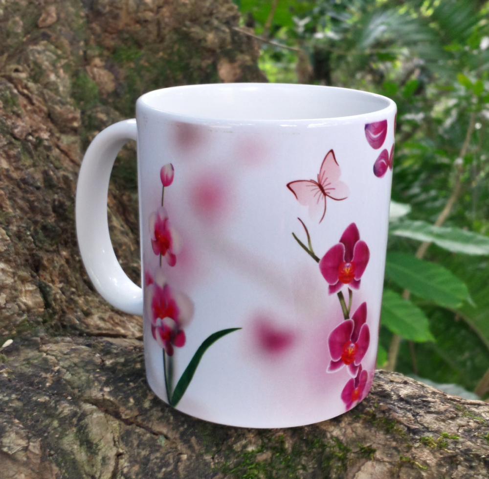 Caneca Branca Floral Personalizado com Mensagem Orquídea