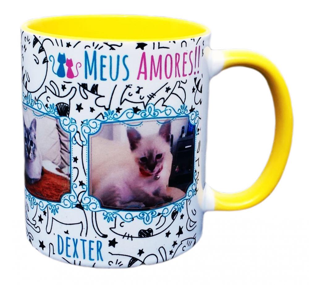 Caneca Amarela Personalizado de Gatos Felinos Puppy