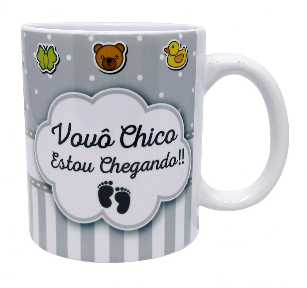 Caneca Branca Cinza Personalizada Estou Grávida Vovô e Vovó