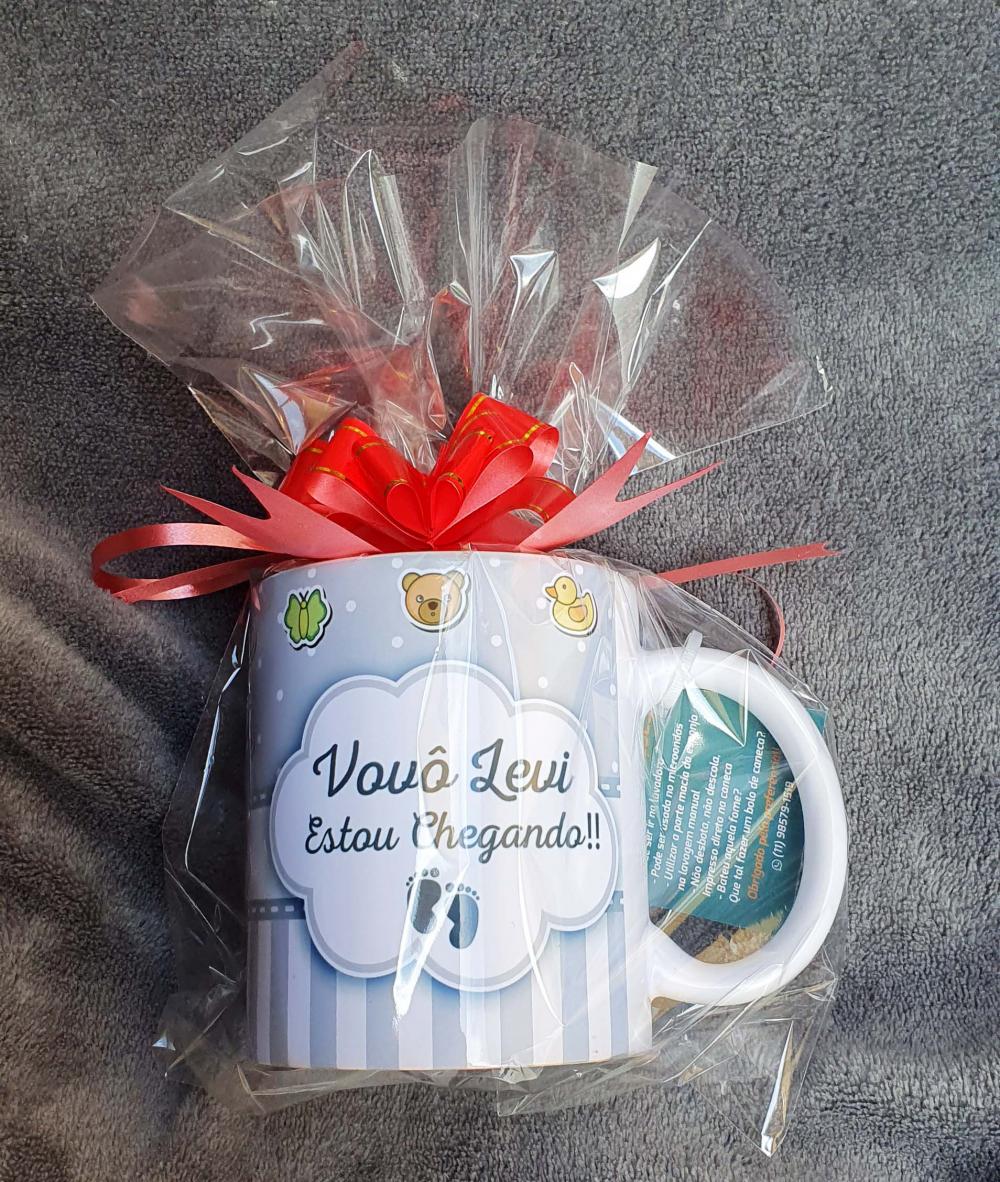 Caneca Branca Cinza Personalizada Estou Grávida Vovô e Vovó