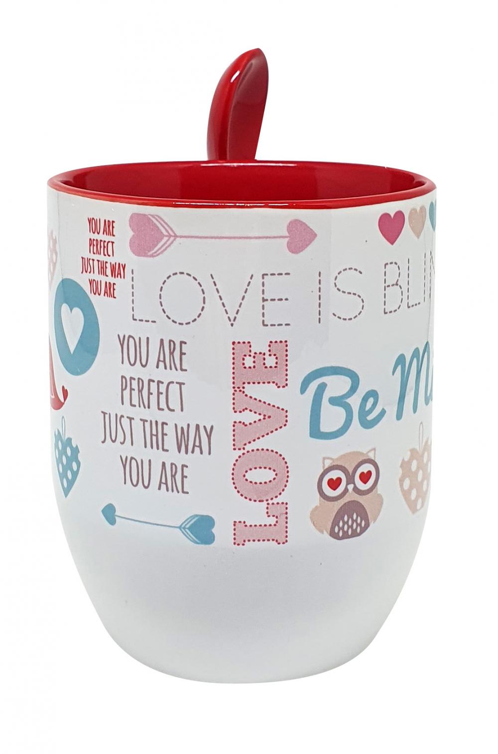 Caneca com Colher Vermelha Personalizada - Amor, Amiga