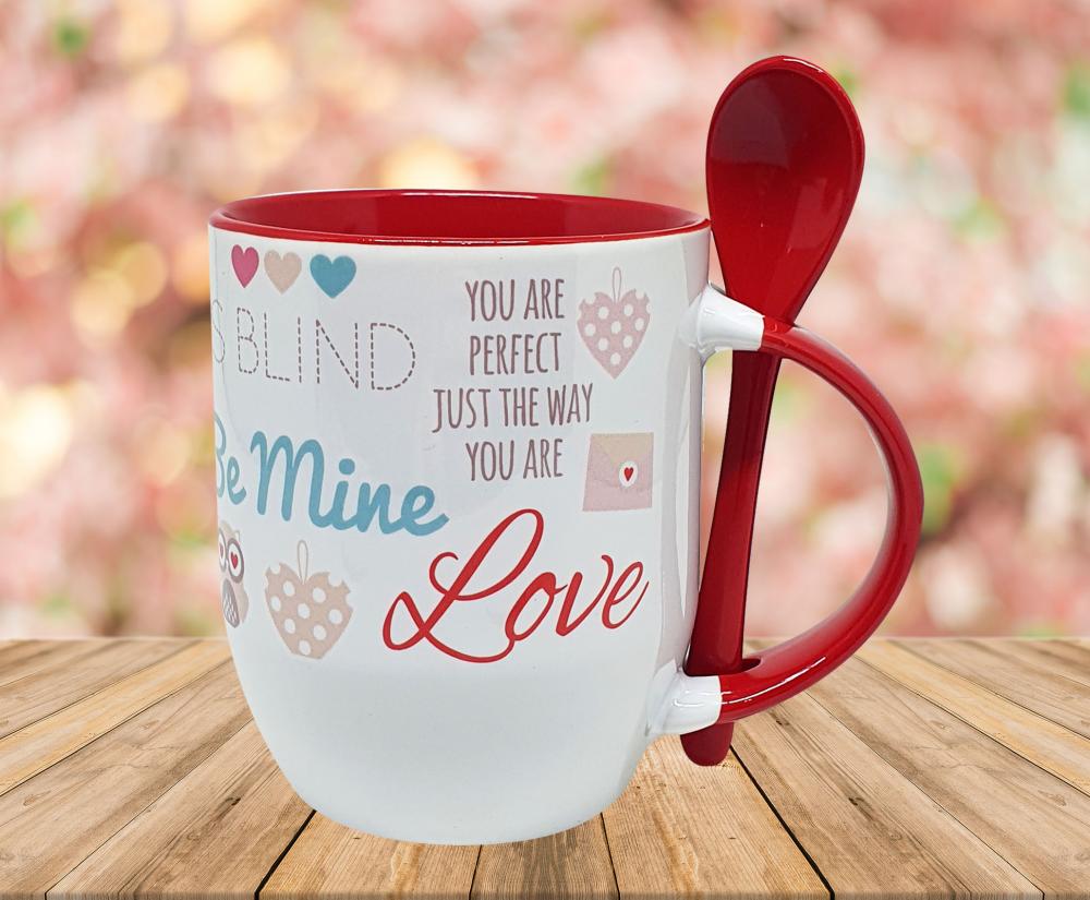 Caneca com Colher Vermelha Personalizada - Amor, Amiga