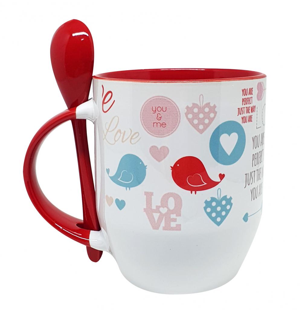 Caneca com Colher Vermelha Personalizada - Amor, Amiga