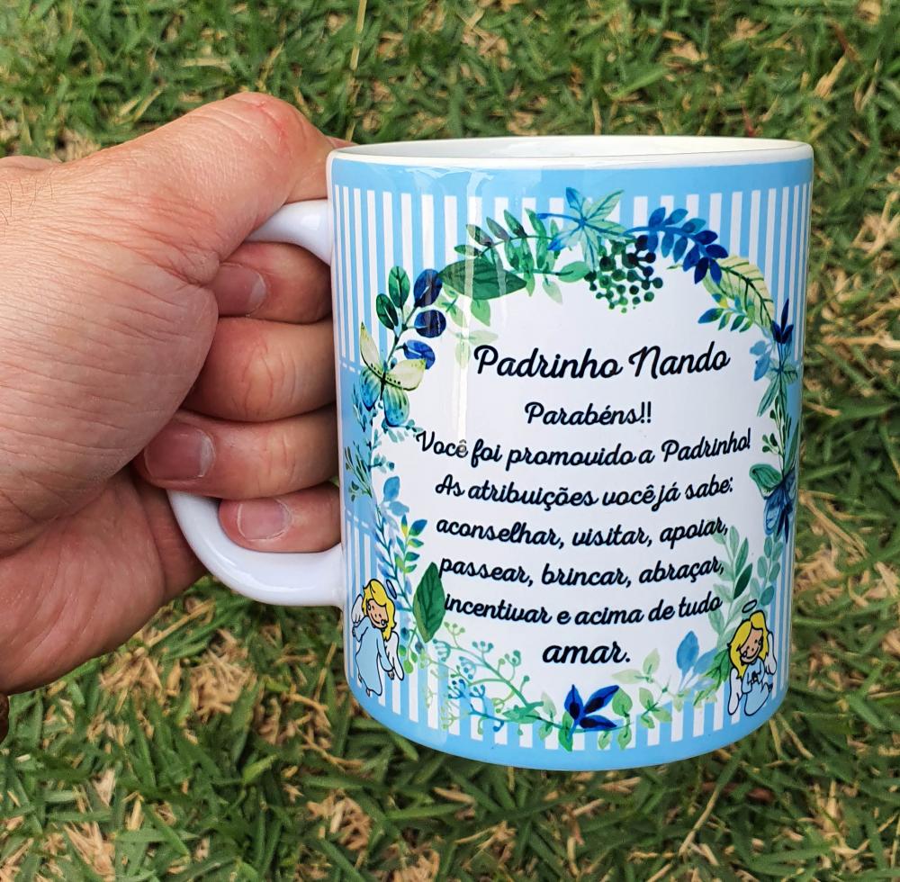Caneca Branca Padrinhos e Madrinhas - Dinda e Dindo