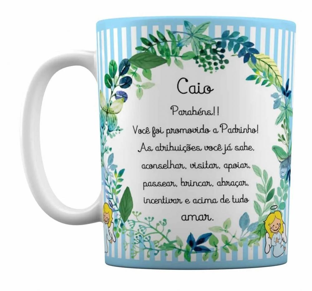 Caneca Branca Padrinhos e Madrinhas - Dinda e Dindo