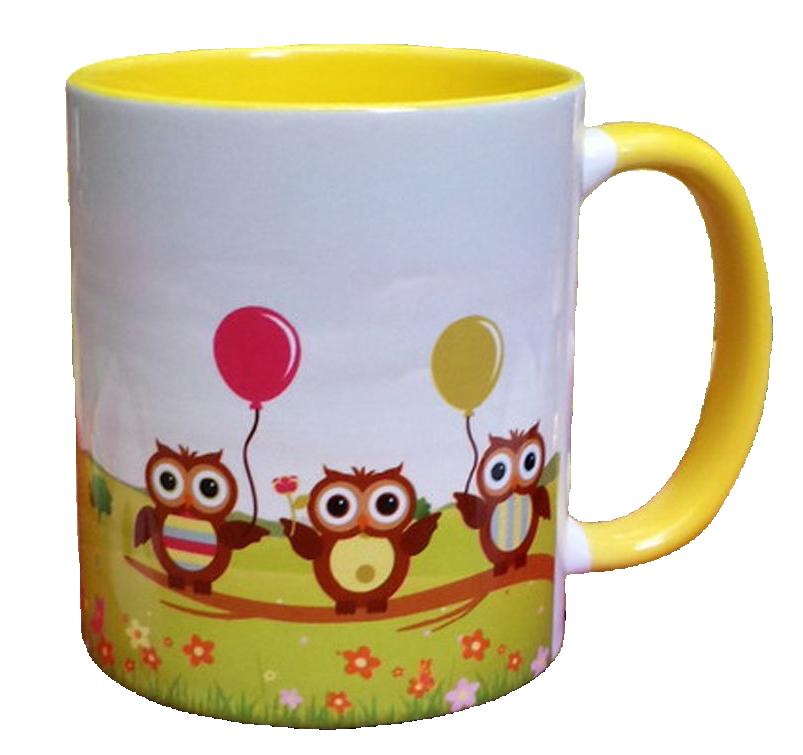 Caneca Amarela Personalizada Presente 3 Corujas Aniversário