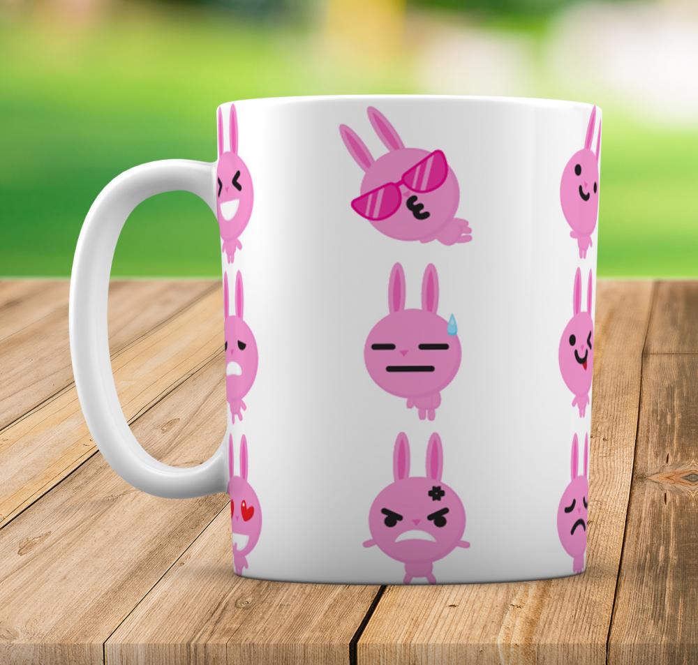Caneca Branca Personalizado Emoji Coelho Rosa