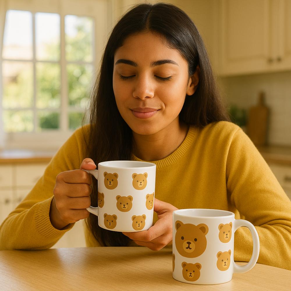 Caneca Branca Personalizado Emoji Urso