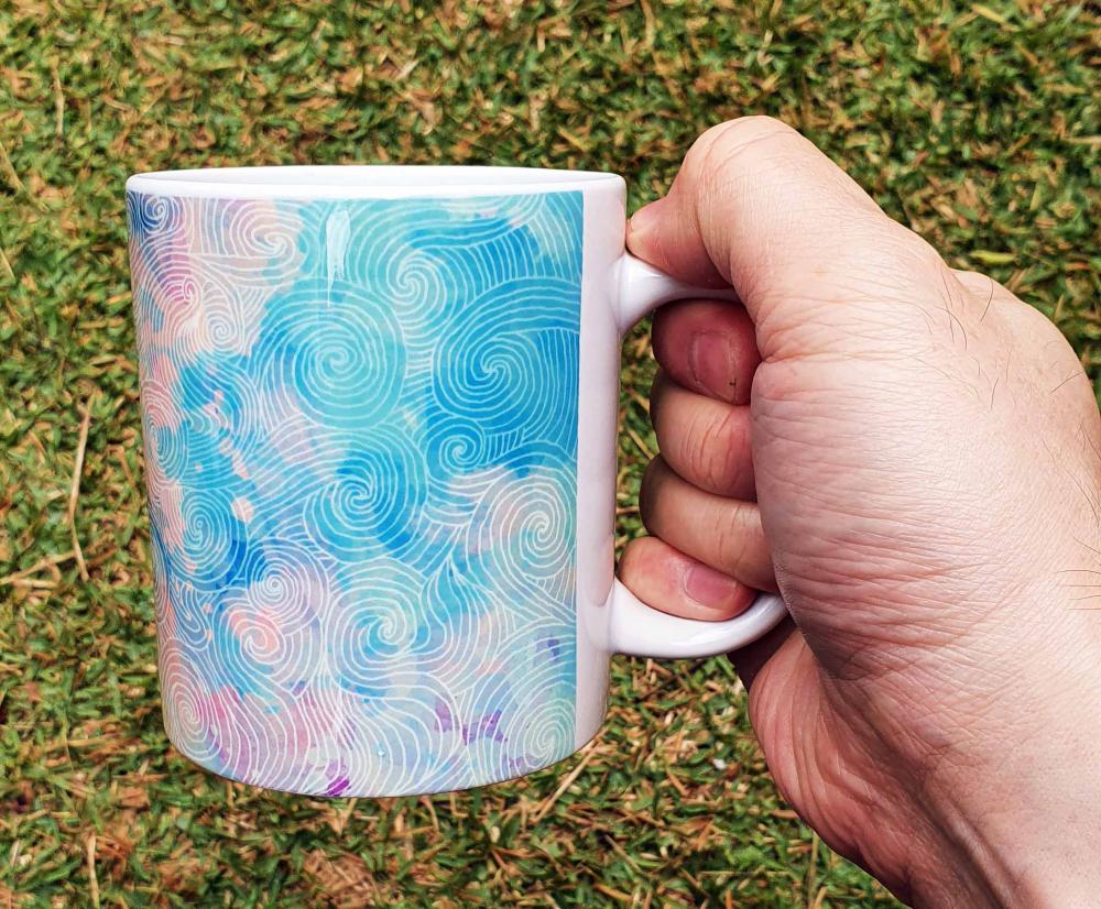 Caneca Branca Personalizado Abstrato Sangue Azul