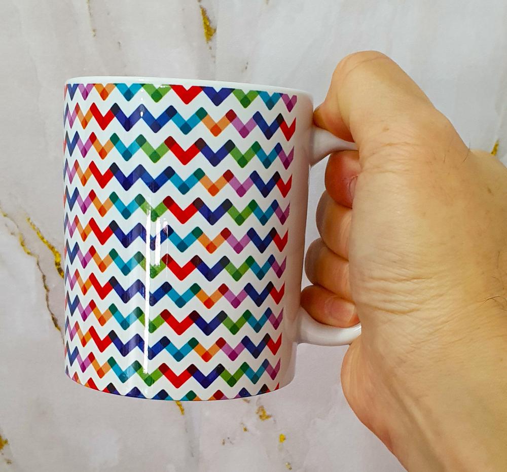 Caneca Branca Personalizado Abstrato Zig Zag