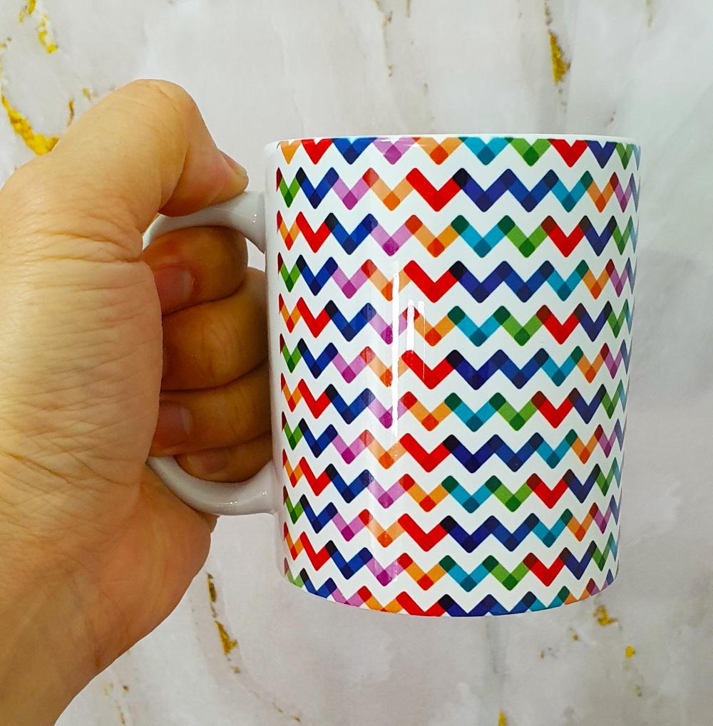 Caneca Branca Personalizado Abstrato Zig Zag