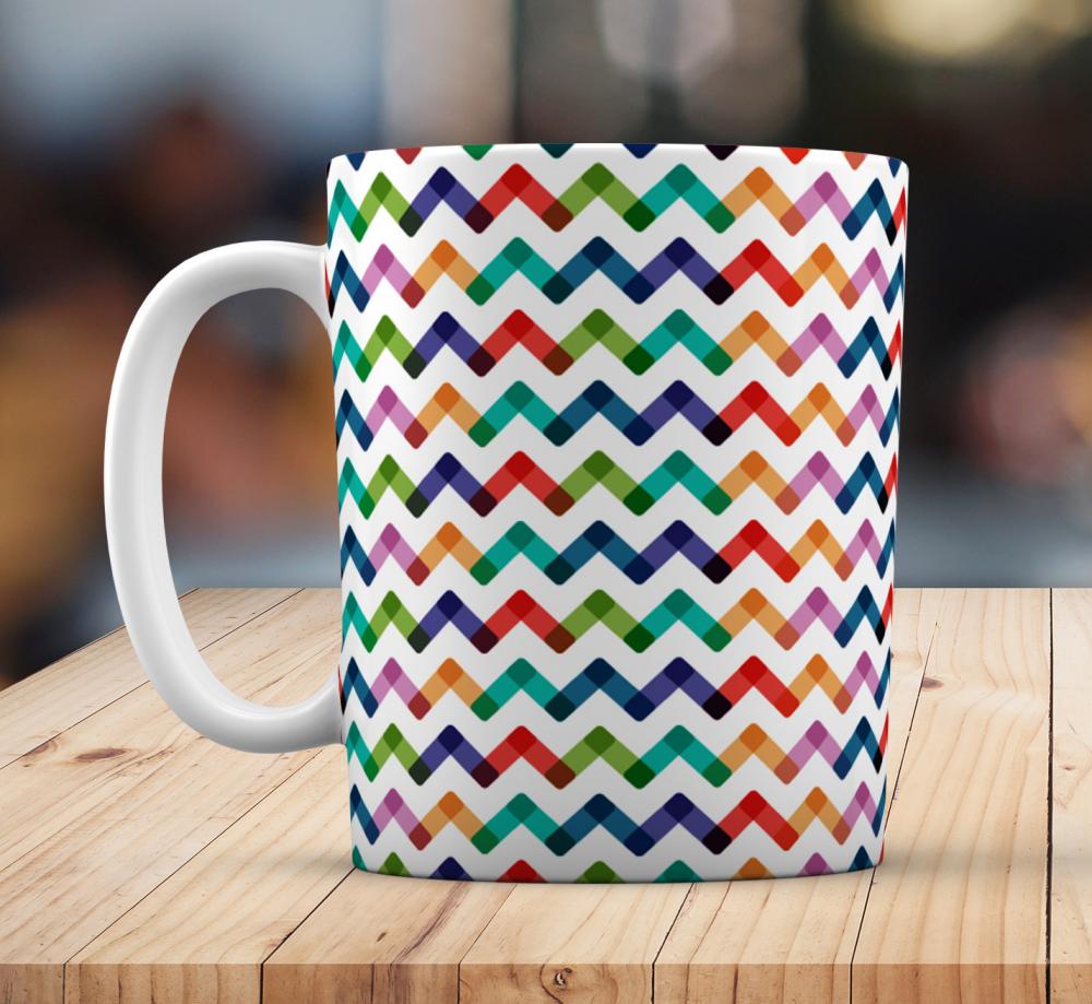 Caneca Branca Personalizado Abstrato Zig Zag