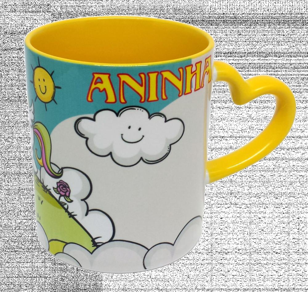 Caneca Alça Coração Amarela Personalizada de Unicórnio