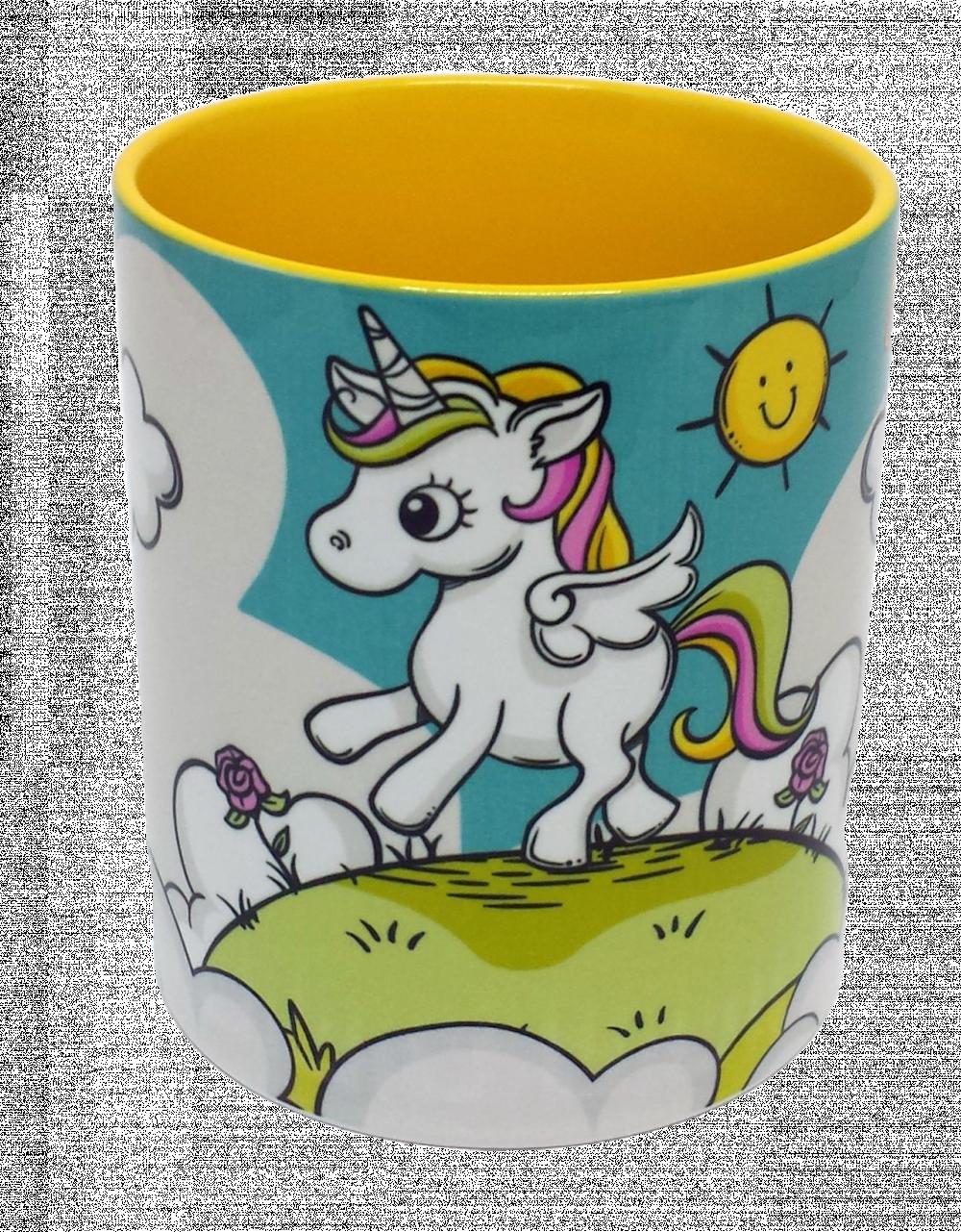 Caneca Alça Coração Amarela Personalizada de Unicórnio