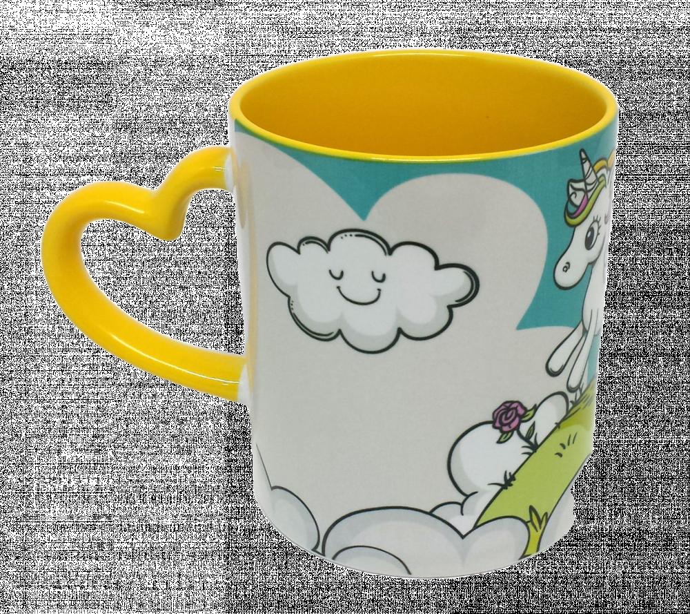 Caneca Alça Coração Amarela Personalizada de Unicórnio