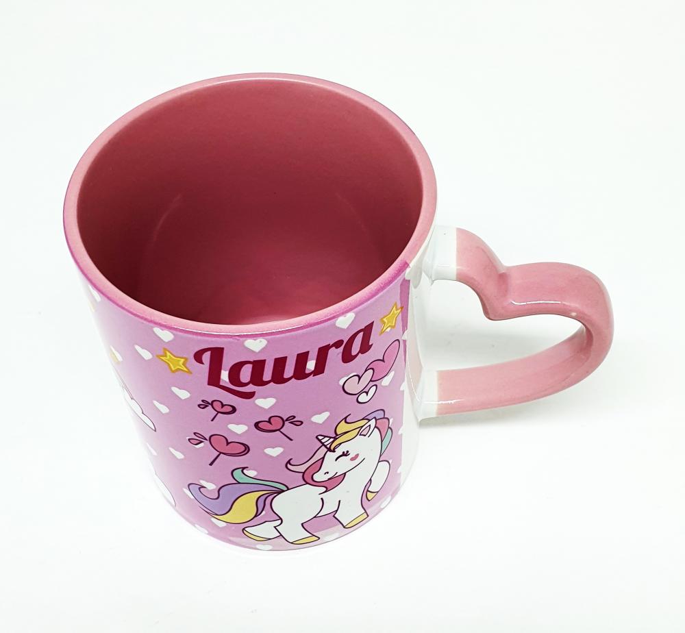 Caneca Alça Coração Rosa Personalizada Unicórnio
