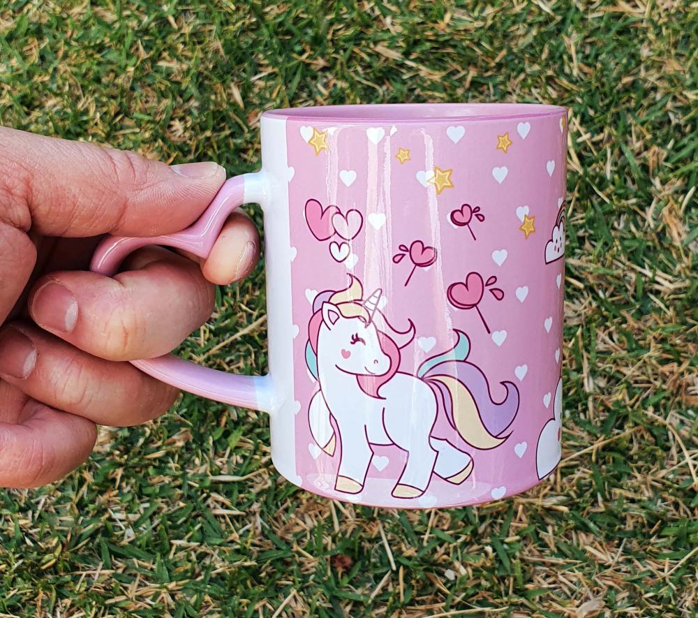 Caneca Alça Coração Rosa Personalizada Unicórnio