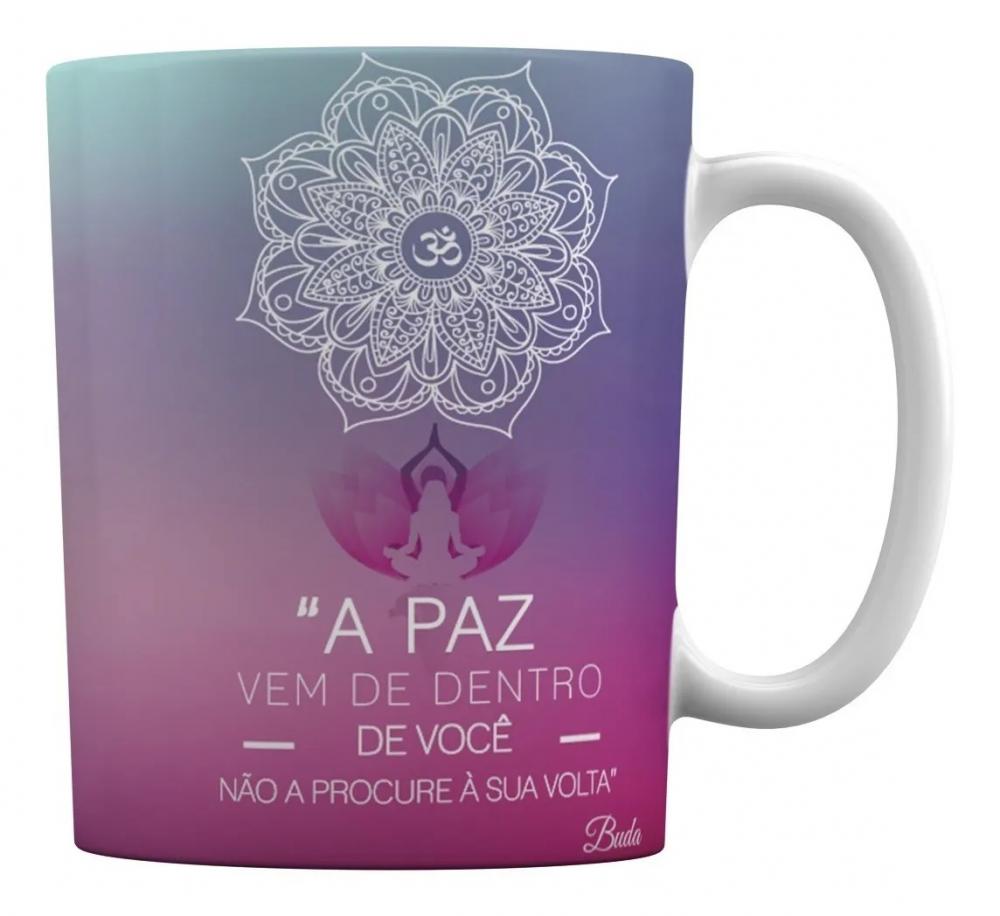 Caneca Branca Personalizada Mandala Yoga Buda
