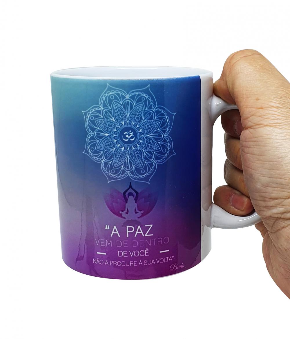 Caneca Branca Personalizada Mandala Yoga Buda