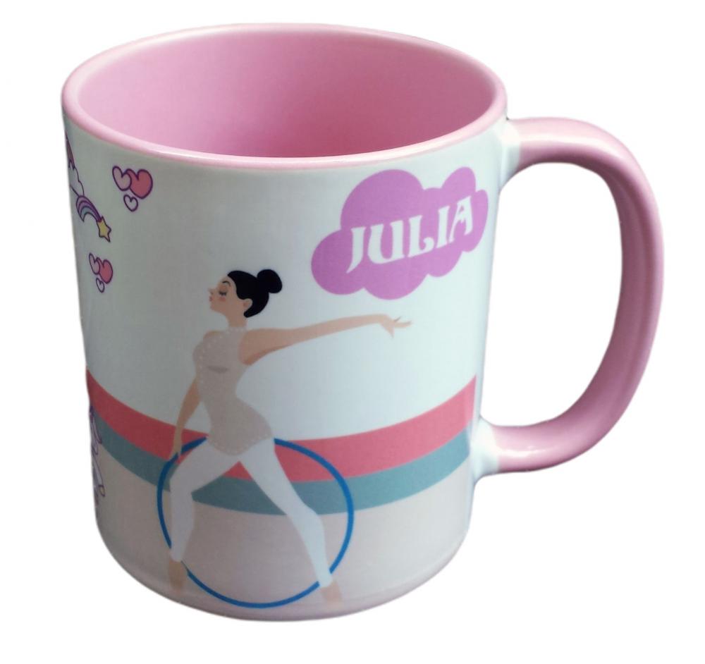 Caneca Rosa Personalizada Ginasta e Unicórnio - com Nome
