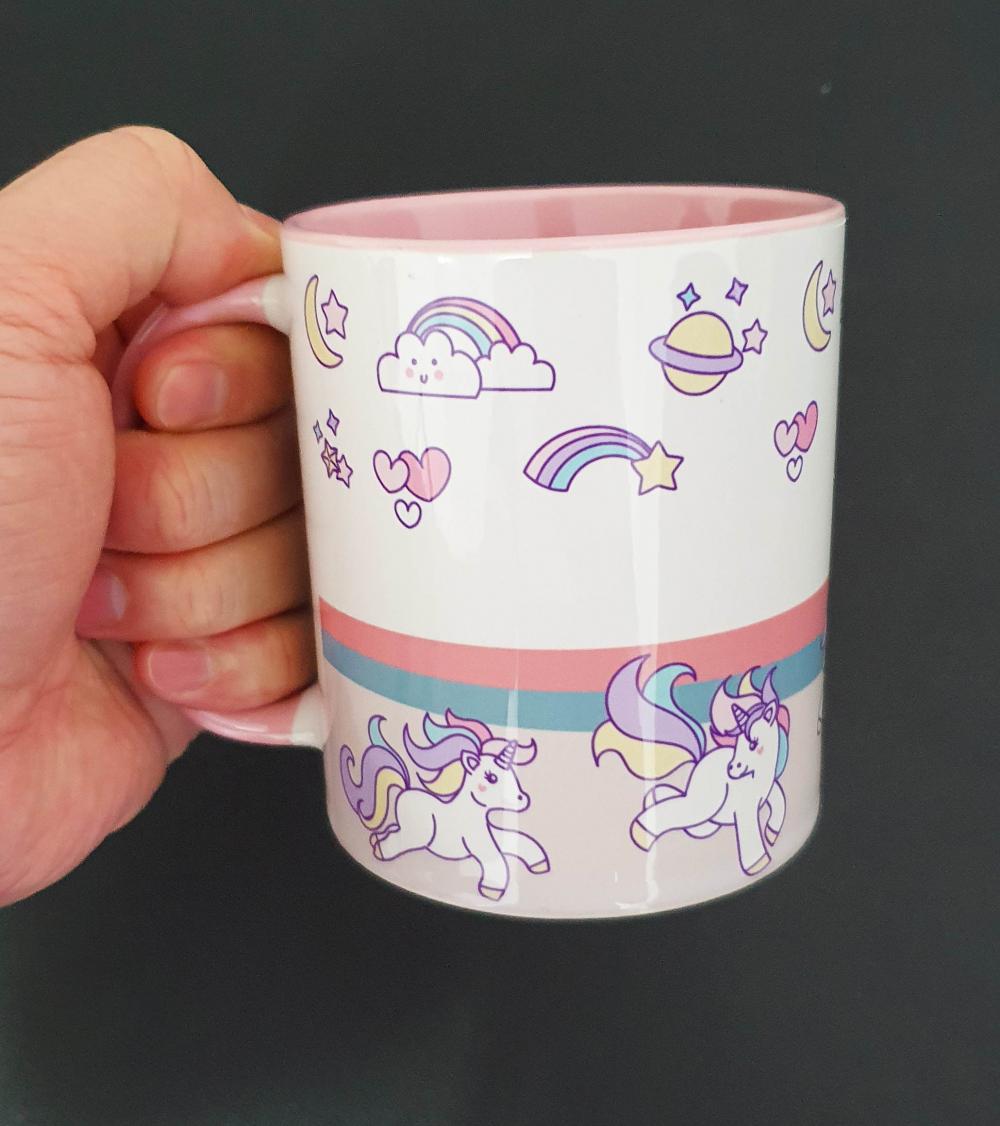 Caneca Rosa Personalizada Ginasta e Unicórnio - com Nome