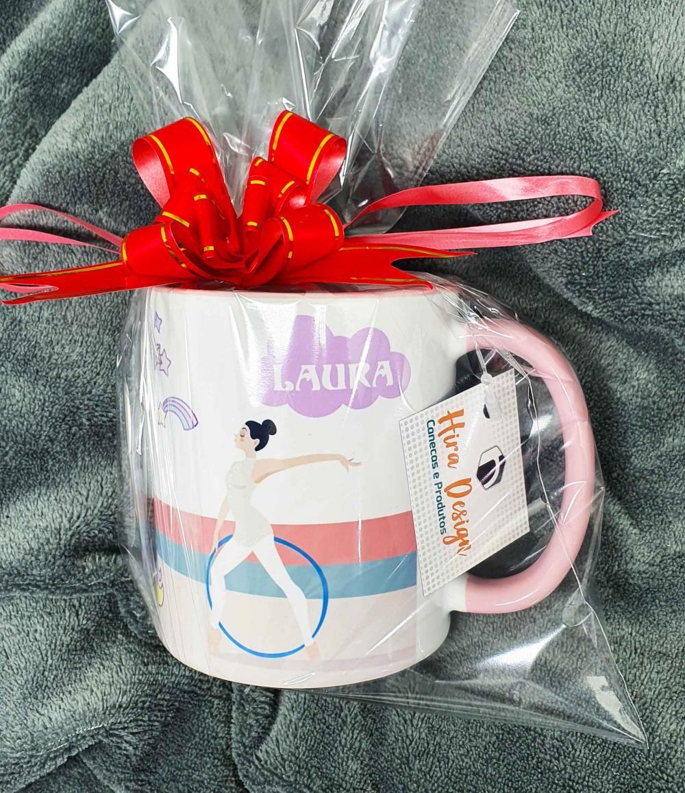 Caneca Rosa Personalizada Ginasta e Unicórnio - com Nome