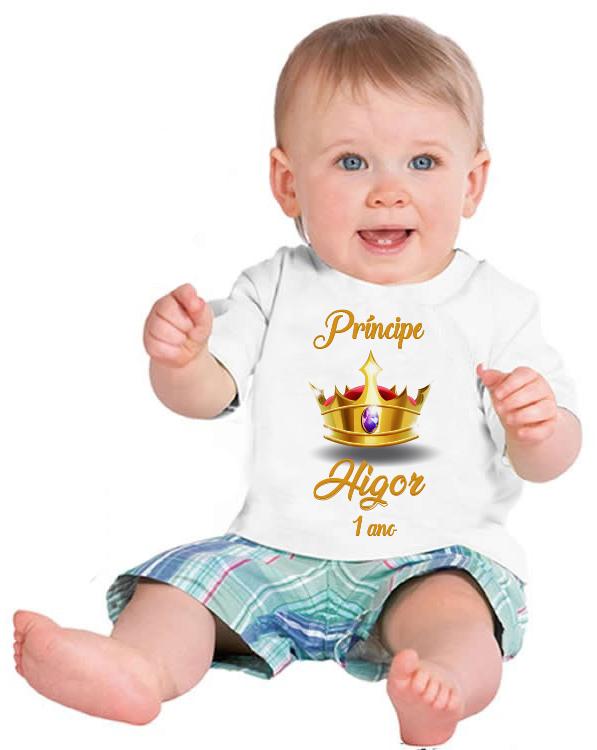 Camiseta Branca Personalizada Aniversário Filho Príncipe