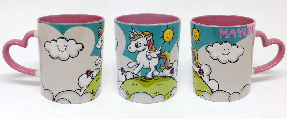 Caneca Coração Rosa Personalizada Unicórnio Encantado