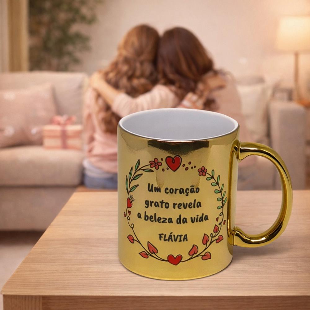 Caneca Cromada Dourada Personalizado para Amigos (unidade)