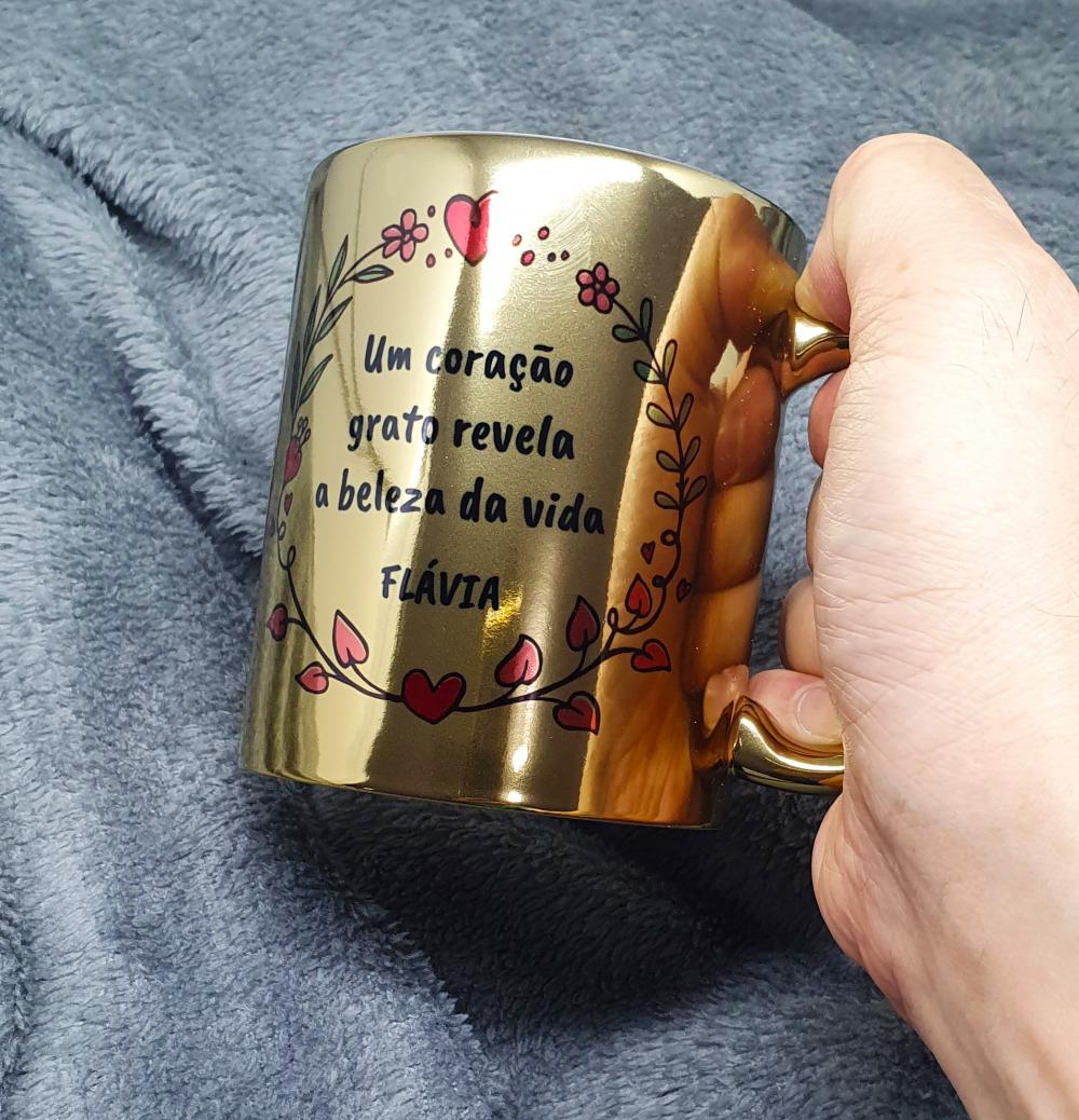 Caneca Cromada Dourada Personalizado para Amigos (unidade)